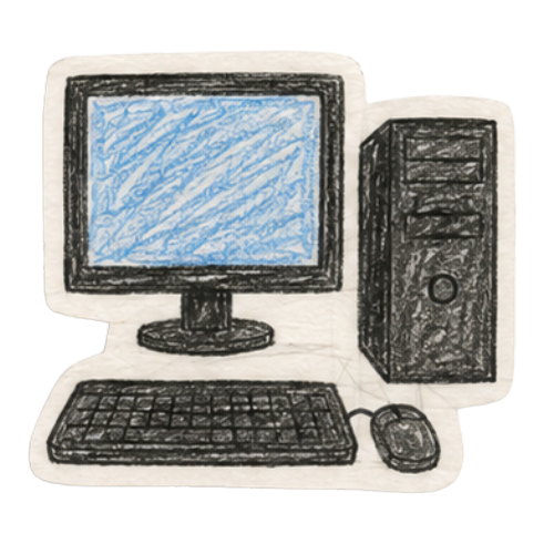 Hand-drawn desktop computer — the agent's own private Linux computer